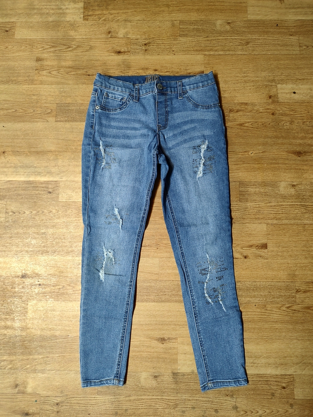 Justice Girls Blue Distressed Skinny Jeans